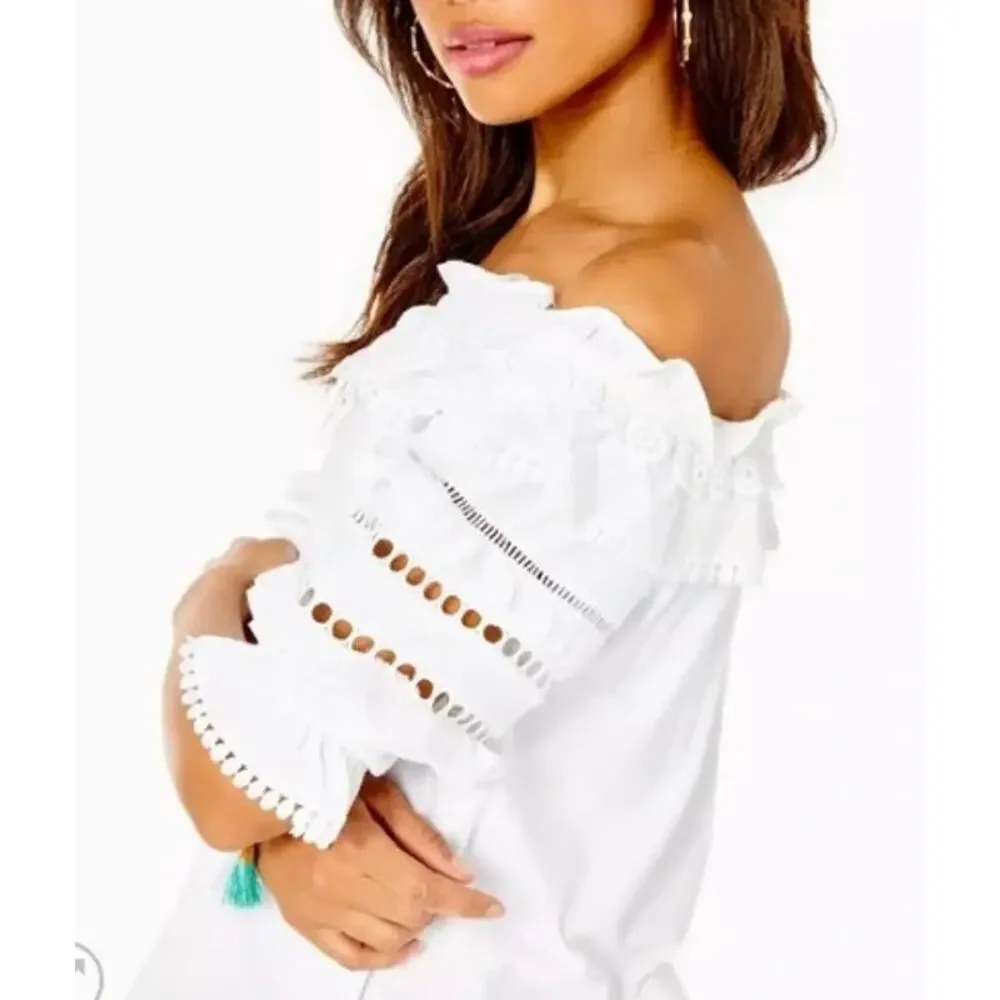 Lilly Pulitzer Brentwood Off The Shoulder Top Size Small Ruffle Cutout White